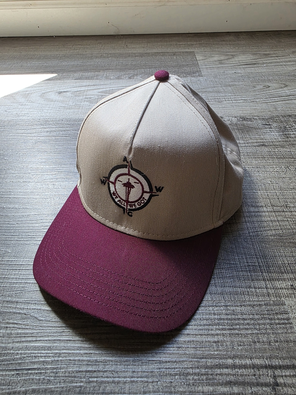 Men's Two-Tone Beige and Burgundy Ball Cap